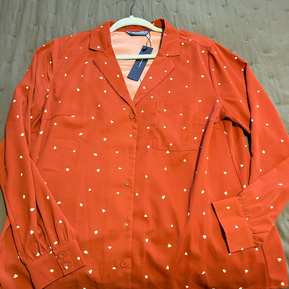 NWT Allegra K Button Up Blouse w/ Hearts